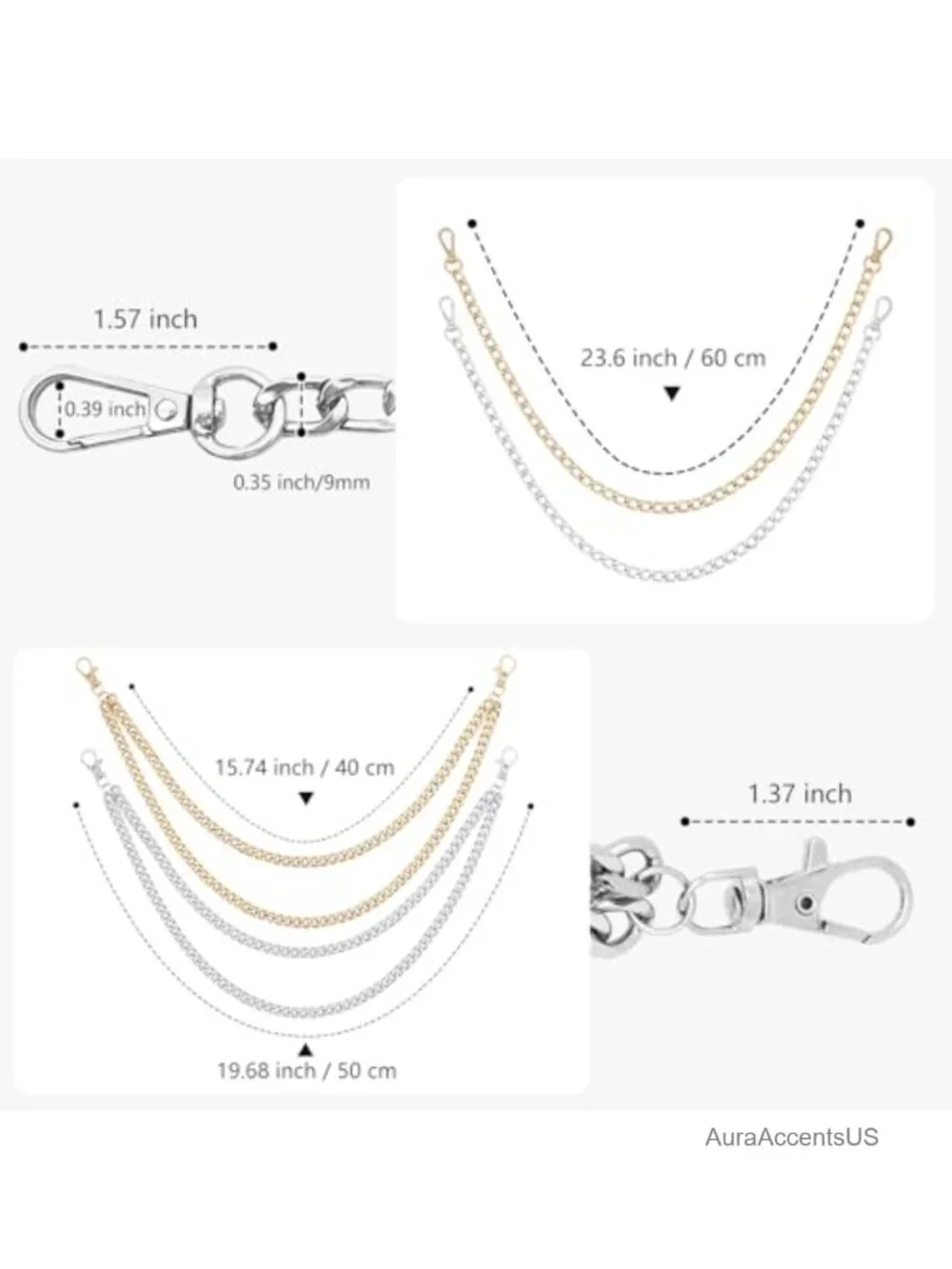 4 Pcs Pant Pocket Chain Set Metal Jeans Chains for Wallet Key Streetwear Punk